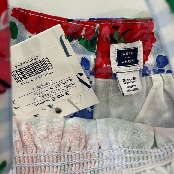 NWT Janie & Jack Floral Gingham Ruffle Spaghetti Straps Shirt Sz 3/6 M - Picture 4 of 4